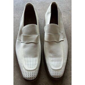 Stacy Adams Men's Size 11.5 M Moc Toe Penny Loafer White Leather Dress Shoes